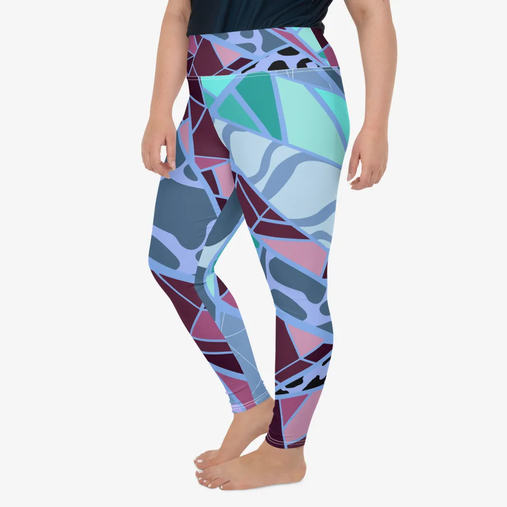 Plus Size Patterned Leggings "Mosaic" Blue/Plum