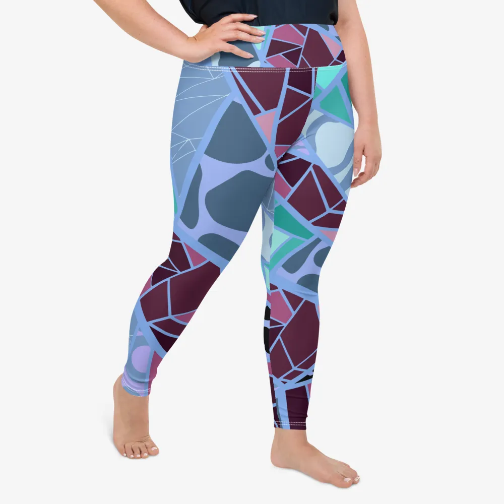 Plus Size Patterned Leggings "Mosaic" Blue/Plum