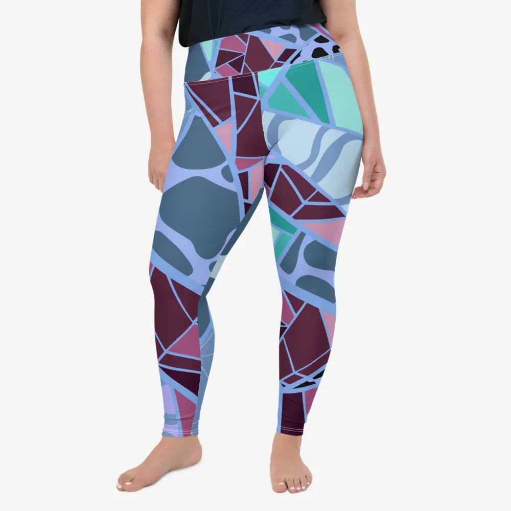 Plus Size Patterned Leggings "Mosaic" Blue/Plum