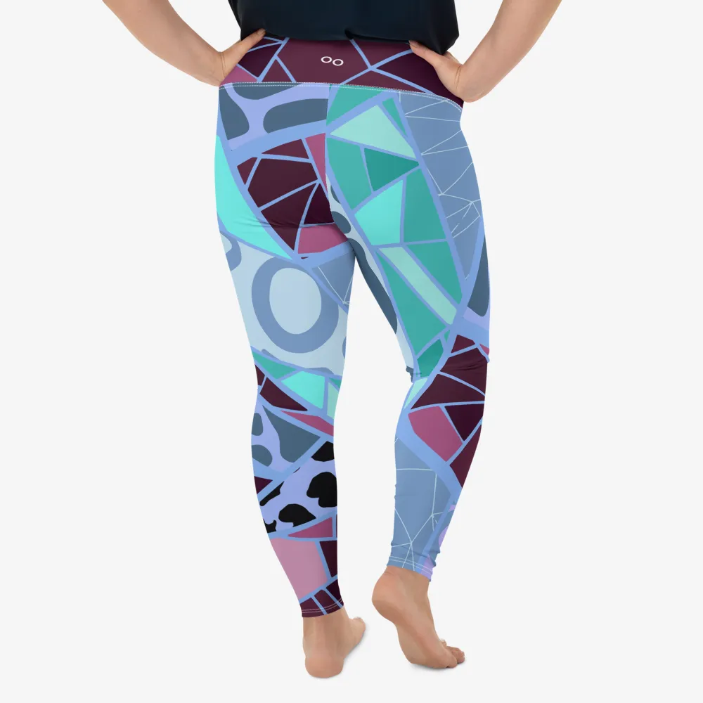 Plus Size Patterned Leggings "Mosaic" Blue/Plum