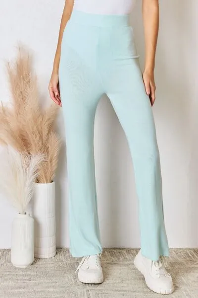 Progress Not Perfection High Waist Ultra Soft Knit Flare Pants- Mint