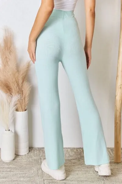 Progress Not Perfection High Waist Ultra Soft Knit Flare Pants- Mint