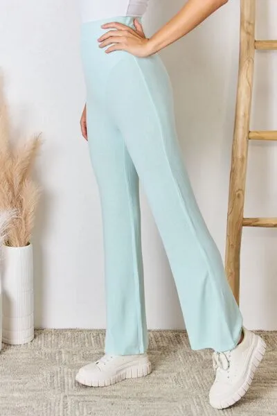 Progress Not Perfection High Waist Ultra Soft Knit Flare Pants- Mint