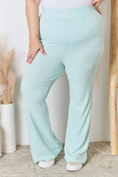 Progress Not Perfection High Waist Ultra Soft Knit Flare Pants- Mint