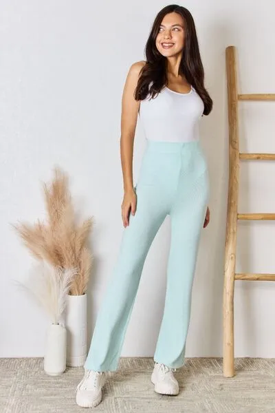 Progress Not Perfection High Waist Ultra Soft Knit Flare Pants- Mint