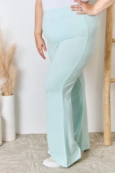 Progress Not Perfection High Waist Ultra Soft Knit Flare Pants- Mint