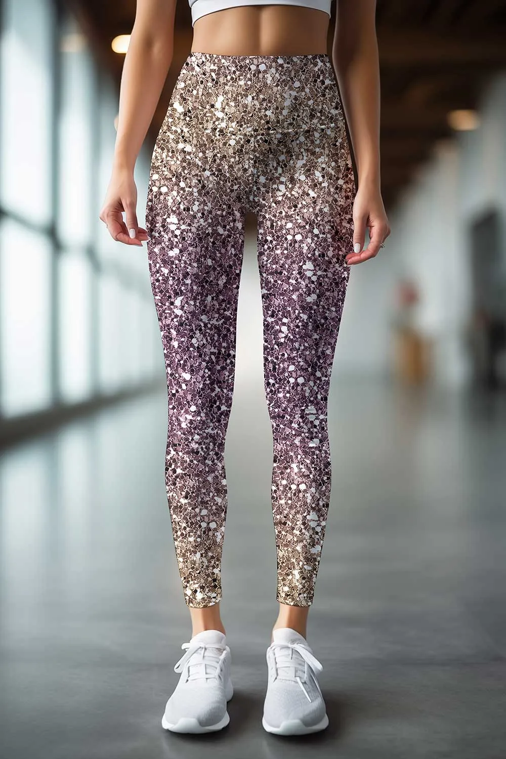 Shimmerfest Lucy Grey Shiny Print Holiday Leggings Yoga Pants - Women