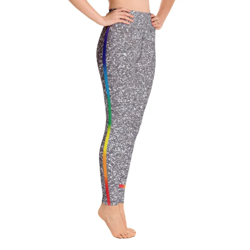 Silver Glitter High Waist Yoga Leggings