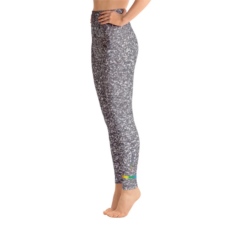 Silver Glitter High Waist Yoga Leggings