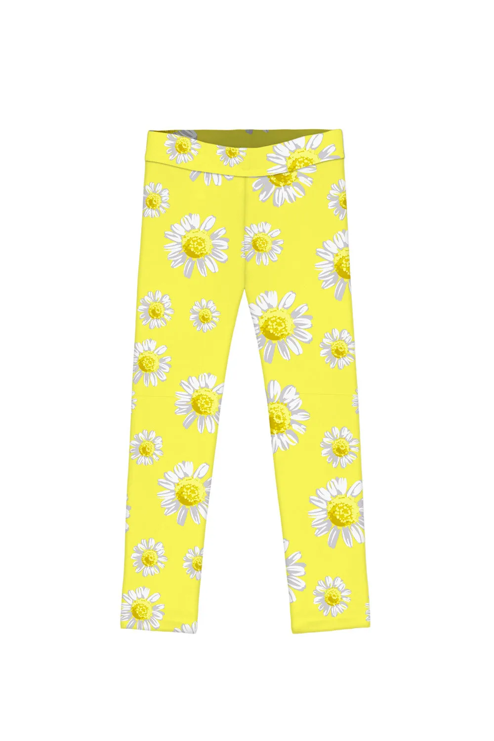 Striking Daisy Lucy Bright Yellow Floral Print Active Leggings - Girls