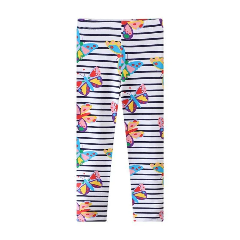 Toddler/Kid Girl's Colorful Butterfly Print Stripes Leggings