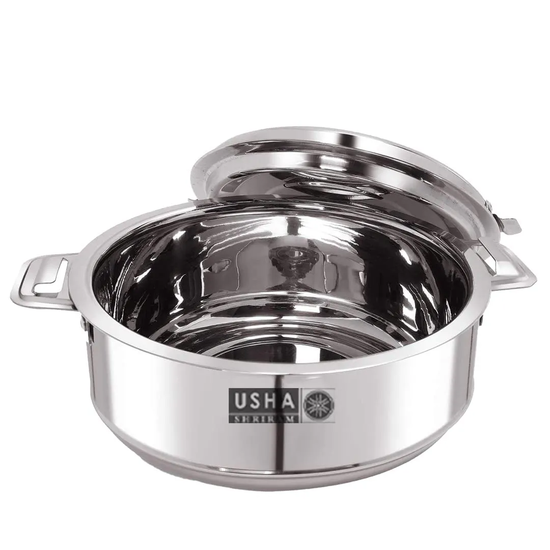 USHA SHRIRAM Stainless Steel Insulated Casserole (1 litre )| Double Wall Insulation, Heat Retaining Body & Easy Lock Lid Mechanism | Wobble Free Base, Glossy Durable & Easy to Clean