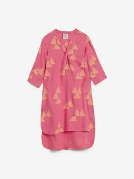 Utsa Kids Pink Triangle Print High-Low Kurta