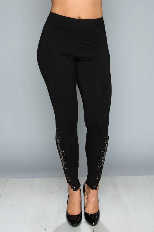 Vocal Vintage Lace & Stones Plus Leggings - Black