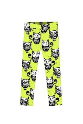 Voodoo Lucy Yellow Skeleton Printed Halloween Sporty Leggings - Girls