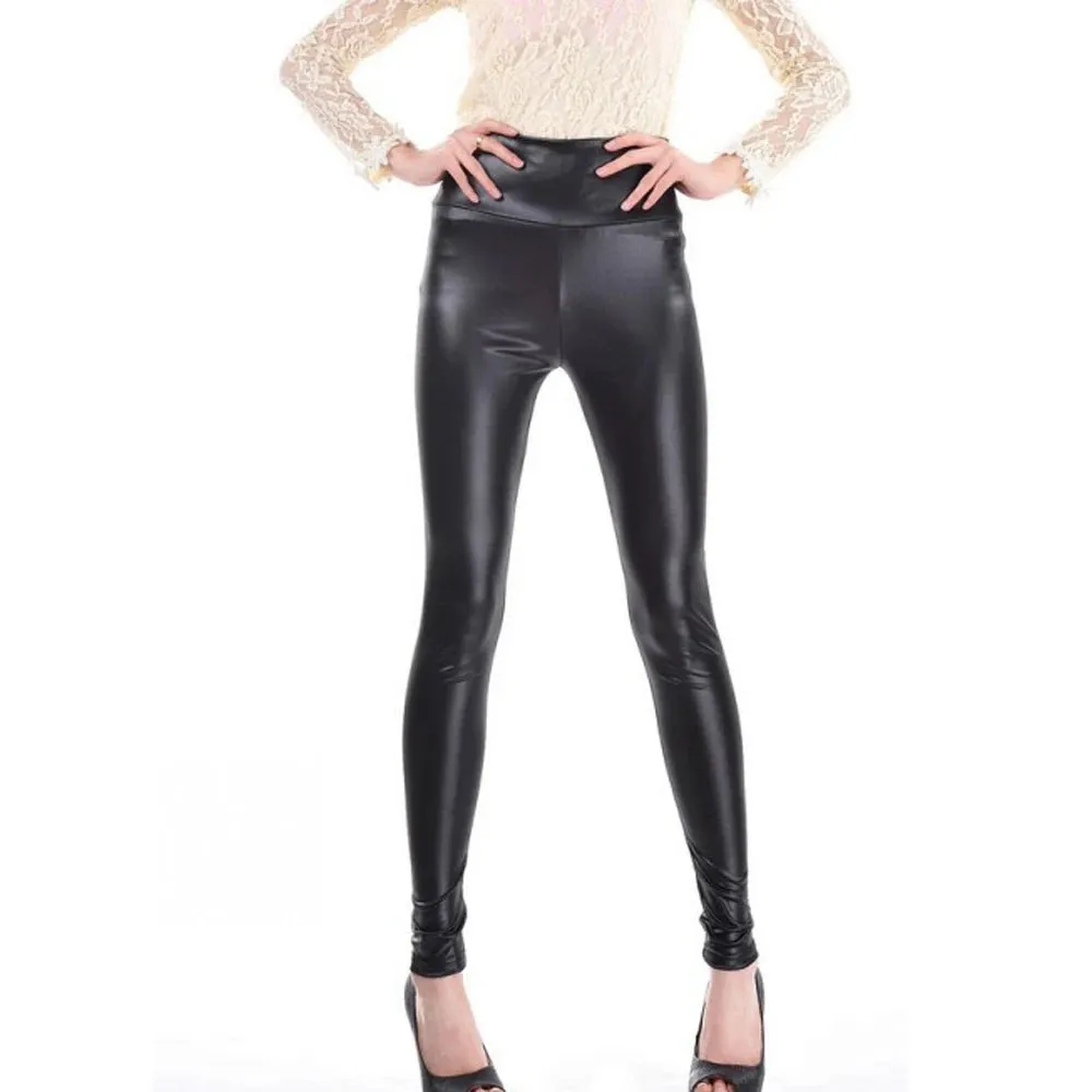 Women PU Leather Leggings Black Leather Pencil Pants Women High Waist Sexy Skinny Thin Leather Trousers Leggings plus size