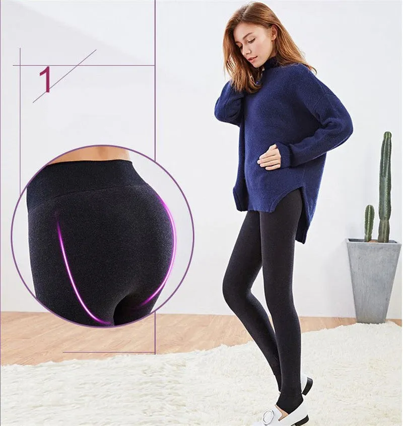 Women Winter Leggings Warm Leggins High Waist Solid Color Velvet Women Thickened Velvet Leggings Stretchy Black Leggings