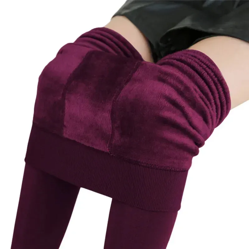 Women Winter Leggings Warm Leggins High Waist Solid Color Velvet Women Thickened Velvet Leggings Stretchy Black Leggings