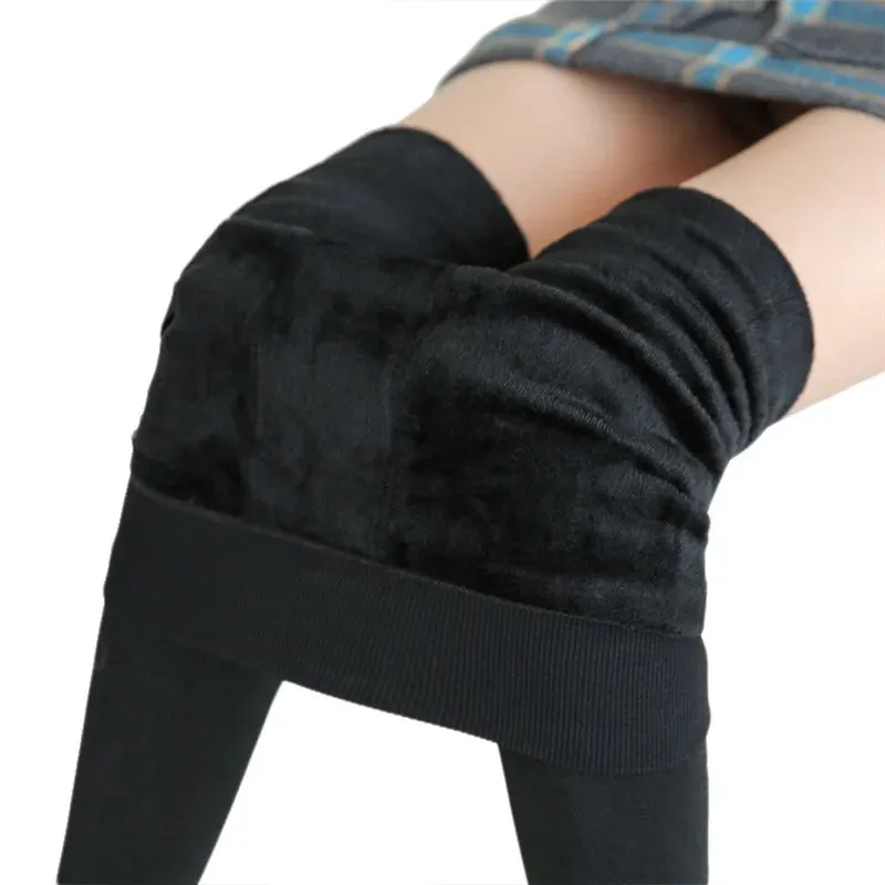 Women Winter Leggings Warm Leggins High Waist Solid Color Velvet Women Thickened Velvet Leggings Stretchy Black Leggings