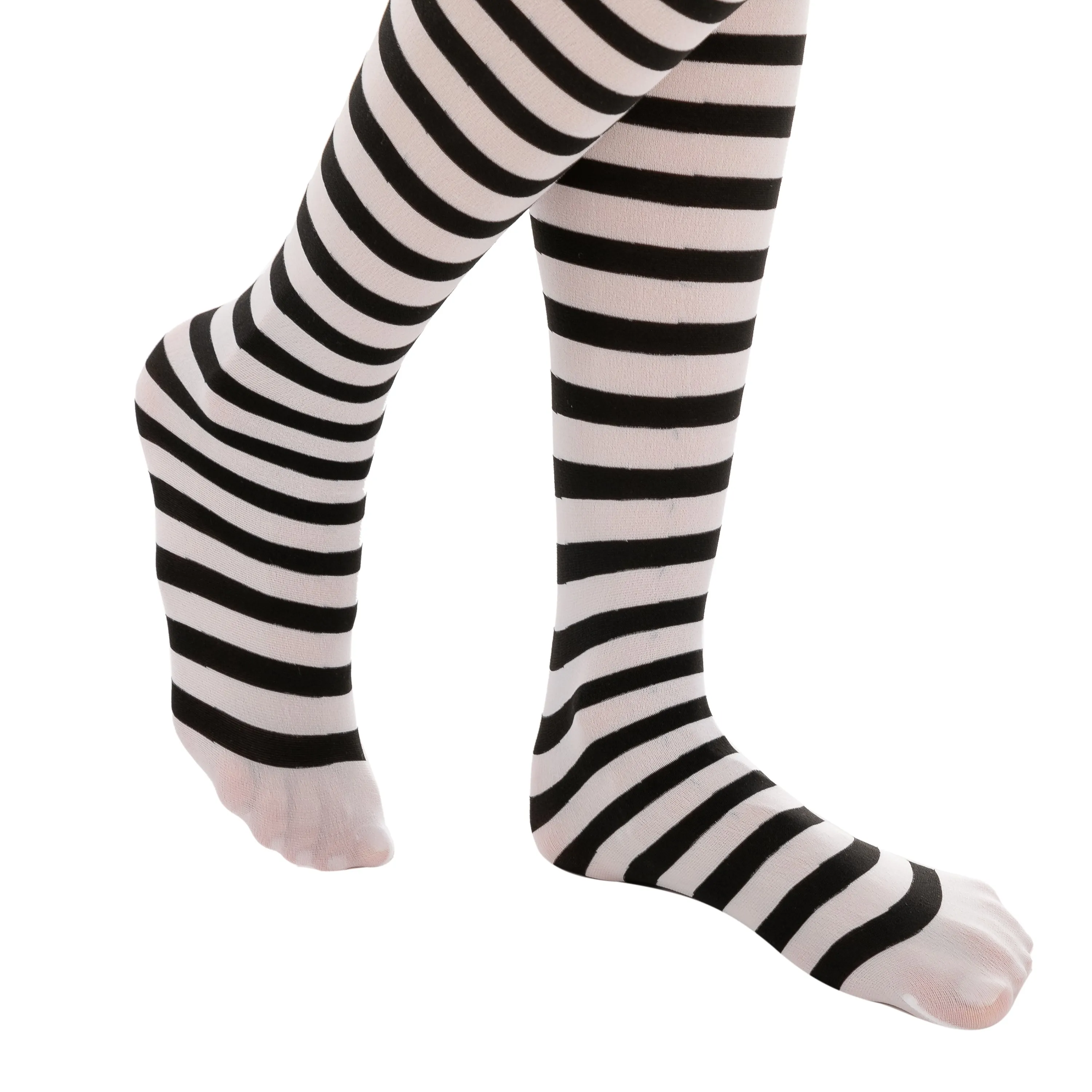 Women's Nylon Striped Tights Black/White, 3 Pack